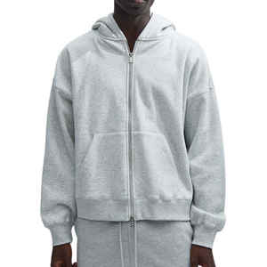 Pull à capuche zippé avec logo personnalisé de haute qualité meilleurs sweats à capuche courts à épaules tombantes pour hommes usine de sweats à capuche épais à fermeture éclair complète - Product Image 1