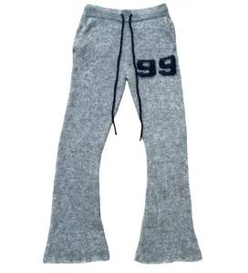 Pantalones de chándal acampanados informales de algodón 100% personalizados OEM al por mayor-Pantalones tejidos borrosos de invierno ecológicos para hombre con logotipo personalizado - Product Image 5