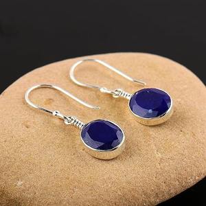 Boucles d'oreilles en pierres précieuses Lapis Lazuli 925 boucles d'oreilles en forme ovale en argent Sterling massif pour femmes filles boucles d'oreilles pendantes bijoux en argent - Product Image 2