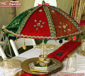 Sombrillas Bordadas Vibrantes para Decoración de Teej, Sombrilla Mehndi para Preboda, Ceremonia Mehndi Mágica, Sombrillas Grandes, Reino Unido, Estados Unidos - Product Image 3