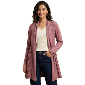 Chal de punto largo de lana morado para invierno, de secado rápido, grueso, informal, estilo urbano, para mujer, con frente abierto - Product Image 1