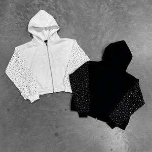 Sweat à capuche pour homme, hiver, strass, fermeture éclair intégrale, 100% coton, surdimensionné, impression en relief sur la manche, personnalisable, sweat à capuche lourd - Product Image 2