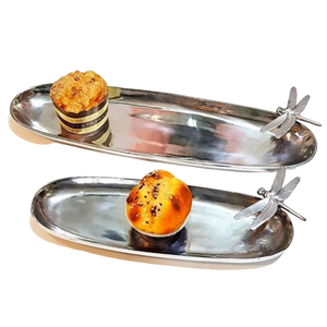Design vintage Plateau en métal argenté Vaisselle de haute qualité pour collations Desserts servant libellule Accent Fournitures de restauration d'hôtel - Product Image 3