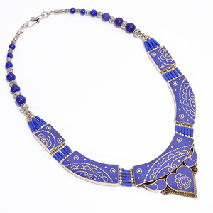 Collier en pierres précieuses Lapis de corail turquoises naturelles, collier Antique en argent tibétain, bijouterie magnifique, - Product Image 5