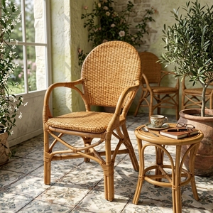 Modern Durable Rattan Dining <b>Chair</b> Armrests <b>Legs</b> Minimalist Design Eco-Friendly Indoor/Outdoor Furniture Stable Dining - Product Image 3