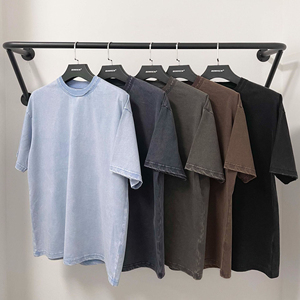 Wholesale Plus Size Men's <b>Hip</b> Hop High Street Solid Acid Wash Breathable 100% Cotton Distressed Oversized T-Shirts - Product Image 1