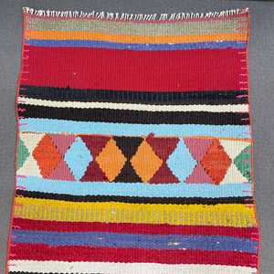 Turkish Vintage Patchwork Rug Eco Friendly Latex Backing 2.2x10.6 ft <b>Red</b> Blue <b>Wool</b> Rug - Product Image 2