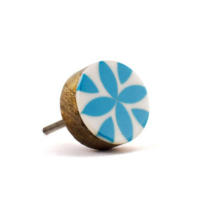 Window and Drawer Decorating Wooden <b>Knobs</b> Flower Design Expensive Quality White and Blue Color Rounded <b>Handle</b> <b>Furniture</b> Decor - Product Image 2