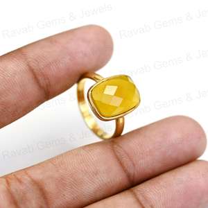 Meilleure vente bijoux fins faits à la main 925 argent lunette bague or rose 12x16mm jaune calcédoine Rectangle coussin à facettes éternité - Product Image 5