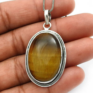 Vente chaude bonne qualité Style classique oeil de tigre naturel grande pierre précieuse 925 en argent Sterling forme ovale pendentif bijoux faits à la main - Product Image 5