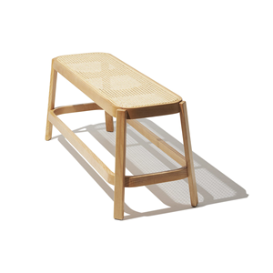 Cristty Long Oval <b>Bench</b> with <b>Seat</b> Woven Rattan Solid Teak Wood with natural color for Indoor and Outdoor Use. - Product Image 4