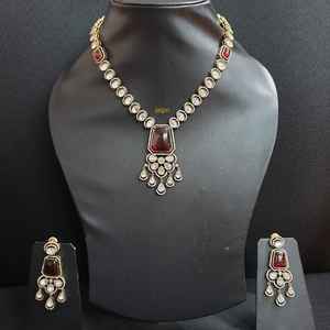 Ensemble collier et boucles d'oreilles Kundan Moissanite rubis de qualité supérieure bijoux de mode - Product Image 1