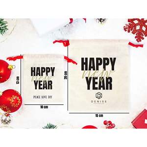 Bolsas de Regalo de Algodón Ecológicas con Logotipo Personalizado (4x5 y 6x8 Pulgadas) con Cuerdas Rojas para Familia y Empresa, Bolsitas de Año Nuevo - Product Image 3