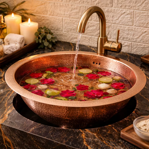 Baño de pies artesanal de cobre, artesanía tradicional india, cuenco de cobre, lavabo de cobre estilo vintage, cobre rústico - Product Image 1