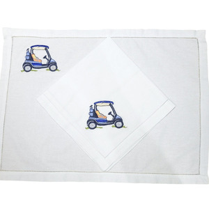 Chariot Goft brodé moderne personnalisé Set de table et serviette en coton blanc Tapis à surpiqûres lavables pour la maison Hôtel Événements - Product Image 1
