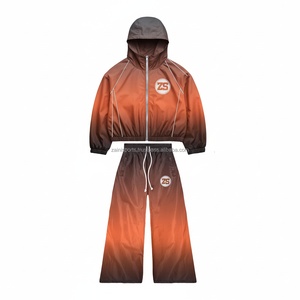 Ensemble coupe-vent léger de grande taille 220GSM Ensemble coupe-vent en tissu polyester haute densité brun décoloré noir avec logo personnalisé - Product Image 1