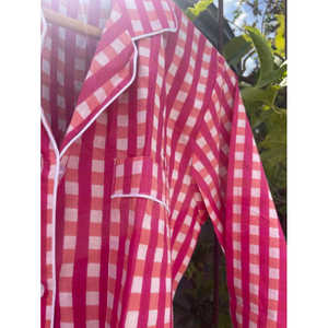 Pijama Largo Doris Day con Cuadros Rosas, Clásico, Romántico, Cómodo, Cintura Elástica, Transpirable, Tejido, Talla Única para Uso en Casa en Invierno - Product Image 3