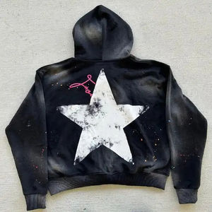 Combinaison de survêtement personnalisée à double poche avec broderie zippée et appliques dégradées, peinture lavée à l'acide, ensemble pantalon et sweat à capuche pour hommes - Product Image 4