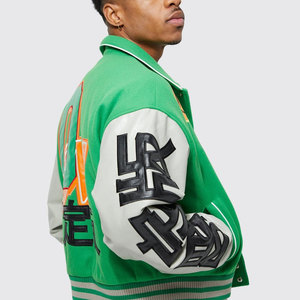 Chaqueta Varsity de Béisbol de Invierno con MOQ Bajo, Logotipo Personalizado en la Parte Delantera, Resistente al Viento, Transpirable, de Poliéster/Algodón, para Hombre, de Alta Calidad - Product Image 3