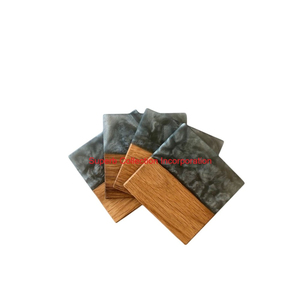 ชุดที่รองแก้วไม้อะคาเซียทำด้วยมือและเรซิน4ชิ้นรถไฟเหาะสำหรับตกแต่งบ้านและบาร์ - Product Image 6