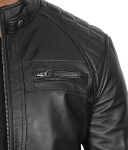 Veste en cuir pour hommes, vêtements d'extérieur de motard légers et décontractés, avec fermeture éclair, style noir, unisexe, vente en gros - Product Image 4