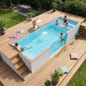 สระว่ายน้ำสำเร็จรูปแบบตู้คอนเทนเนอร์ Piscina Fuori Terra, สระว่ายน้ำไฟเบอร์กลาสเหนือพื้นดินที่ทนทานสำหรับสวน แคมป์ปิ้ง และกิจกรรมพักผ่อน - Product Image 3