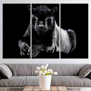 Elegante Lienzo con Estampado de Pantera Negra para Decoración Moderna de Casa de Campo, Juego de 3 Lienzos - Product Image 1