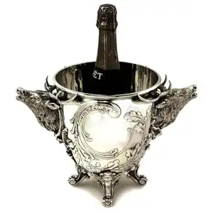 Nouvelle conception Antique solide argent cerf vin Champagne refroidisseur seau à glace tête de renne poignée latérale métal glace vin refroidisseur - Product Image 1