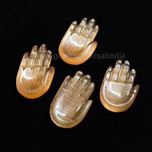 Peach <b>Moonstone</b> Hamsa Hand Carved Gemstone, <b>Moonstone</b> Hand Shape Gemstone Loose Fatima Hand Carving for Pendant Making Idea 25mm - Product Image 5