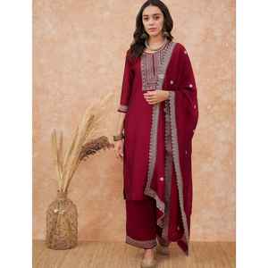 LANZAMIENTO NUEVO DISEÑADOR FESTIVE PARTY WEAR KURTA PENT con VICHITRA SEDA DUPTTA y BORDADO TRABAJO REVERSIBLE - Product Image 1