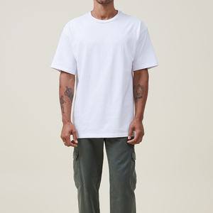 Factory Wholesale Custom O-Neck Anti-wrinkle 100% Cotton Boxy Fit Oversized <b>Short</b> <b>Sleeve</b> T-<b>Shirt</b> <b>White</b>/Black Solid Customizable - Product Image 2