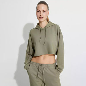 Nouveau design – Sweat à capuche court pour femme, élégant, avec capuche ajustable, ourlet côtelé, logo frontal disponible, plusieurs couleurs et tailles - Product Image 1