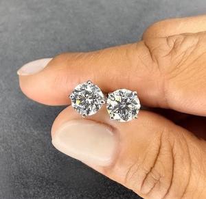 LAB GROWN Boucles d'oreilles rondes en diamant taillé en brillant Belle argent sterling F Couleur VVS Excellent cadeau pour elle pour les femmes - Product Image 1