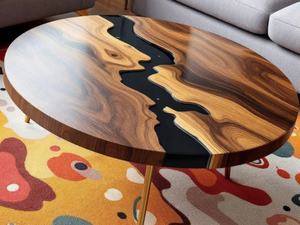 Table à manger en bois d'acacia en résine artisanale moderne de luxe, table de salon imperméable pour mariage, retraite, sympathie, Diwali - Product Image 6