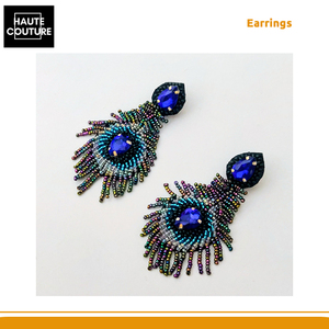 100%, ropa de mujer hecha a mano, pluma de pavo real bordada a mano, pendientes de cuentas de arcoíris del fabricante de origen indio - Product Image 2
