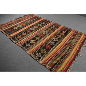 5.4x8.4 ft Kilim Turkish Rug, <b>Red</b> Check Vintage Rug <b>Wool</b> - Product Image 2