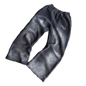Pantalon de jogging évasé en toile de coton ample pour homme, haute qualité, sur mesure, délavé à l'acide, effet soleil, respirant, écologique, plat - Product Image 1
