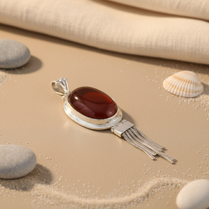 Pendentif en argent 925 avec cornaline rouge tendance pour femme, pour fiançailles/mariage - Collier avec chaîne plaquée or - Product Image 1