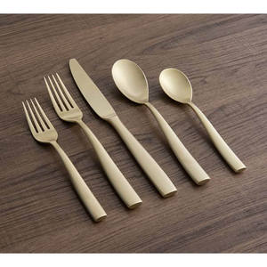 Customize <b>Gold</b> Plated Long Flat Design Handle Stainless Steel <b>Gold</b> Color Logo Luxury Hotel Wedding <b>Cutlery</b> <b>Set</b> - Product Image 6