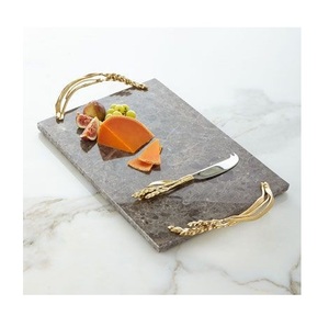 Plateau de bar design avec dessus de table rond en marbre gris noir et poignée en métal doré - Product Image 5