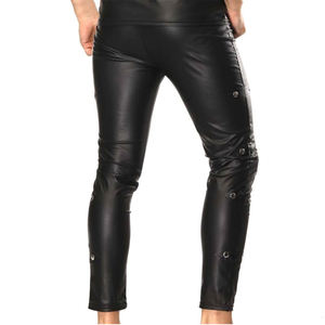 กางเกงหนังวัวแท้สำหรับผู้ชาย แฟชั่นสไตล์ไบค์เกอร์ บอมเบอร์ คาวบอย คุณภาพสูง ลำลอง เอวสูง ทรงตรง สีพื้น - Product Image 4
