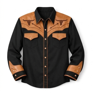Chemise Western Cowboy Unisexe Vintage Décontractée Coupe Slim avec Passepoil Contrastant, Manches Longues Brodé, Boutonnée, Style Rodeo, Personnalisable OEM - Product Image 1