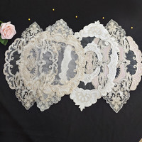 Napperon ovale en organza brodé de dentelle européenne, chemin de table décoratif de luxe pour la maison et les mariages