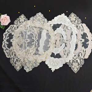 Napperon ovale en organza brodé <span class=keywords><strong>de</strong></span> dentelle européenne, <span class=keywords><strong>chemin</strong></span> <span class=keywords><strong>de</strong></span> <span class=keywords><strong>table</strong></span> décoratif <span class=keywords><strong>de</strong></span> luxe pour la maison et les mariages - Product Image 4