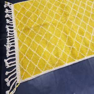 Jaune 100% coton matériel tapis Zigzag motif main bloc impression concepteur abstrait motif Dhurries pour la maison salon décor - Product Image 2