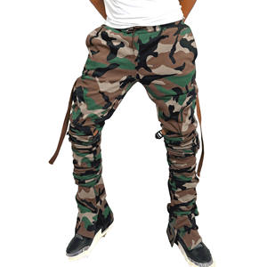 2025 pantalones de chándal apilados de retales con logotipo estampado de algodón informal para hombre personalizados con ropa de calle pantalones de chándal acampanados - Product Image 2