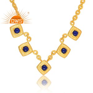 Dernier modèle de collier à pendentif en pierre précieuse Lapis Lazuli naturel plaqué or 18 carats Demi Fabricant de bijoux fins - Product Image 2