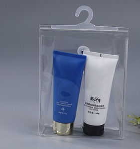 Waterproof <b>Clear</b> Plastic Travel <b>Toiletry</b> Pouch Stand-up Gusset PVC Makeup <b>Bag</b> with Hanger Hook Factory Wholesale - Product Image 1