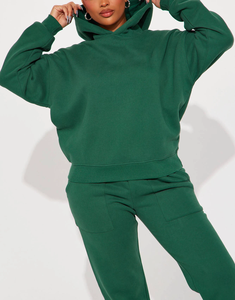 Ensembles de sweat à capuche et de jogging pour femme en polaire lourde grande taille ensembles pour femmes de qualité supérieure anti-boulochage survêtement vert uni vierge - Product Image 2