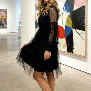 2026 Customizable Lavender Mesh <b>Dress</b> with Floral Lace Elegant High Neck Long Sleeve <b>Cocktail</b> Party <b>Dress</b> for Women - Product Image 2